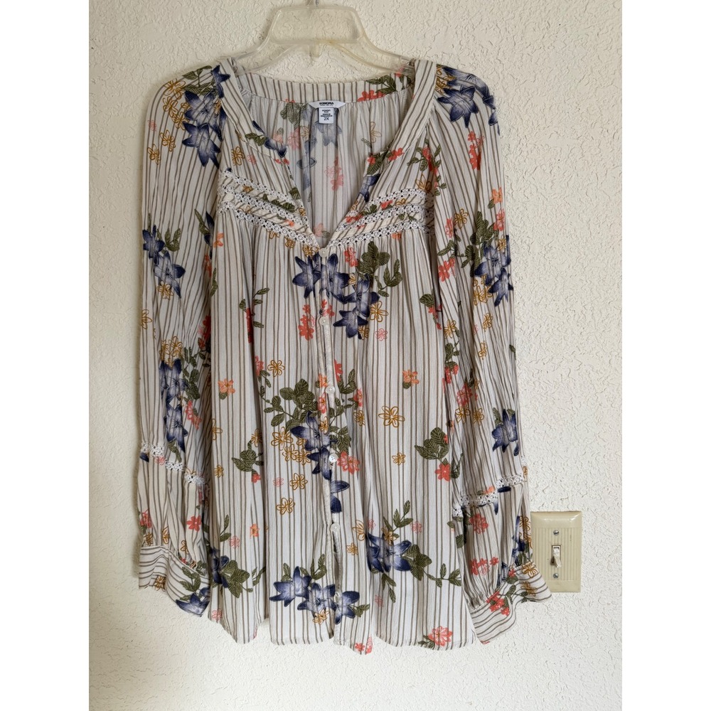 Cottage Core Peasant Blouse Lace Trim Plus 2X Rayon Floral‎ Granola Country Boho